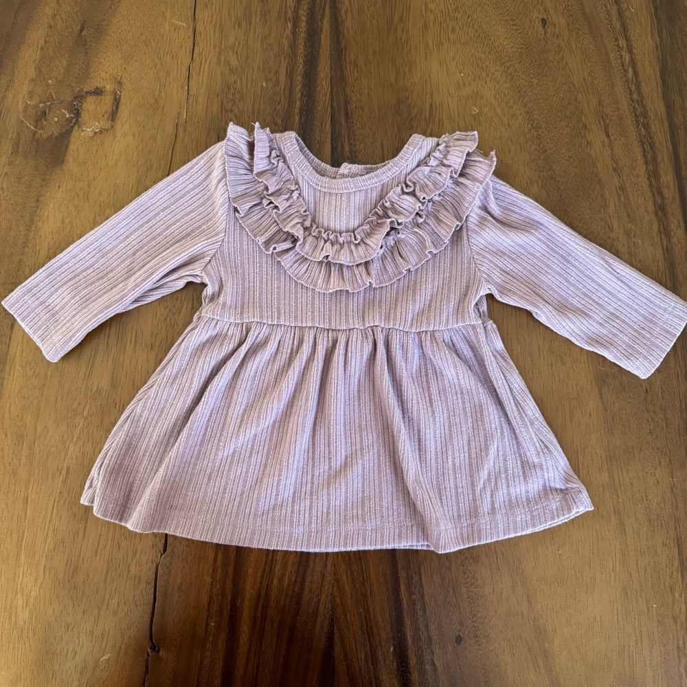 Lilac Ruffle Neck Long-Sleeve Kids Dress
